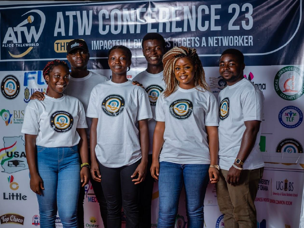 A young leader speaking at a conference.